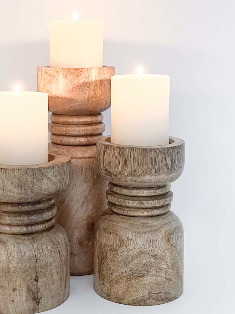 Pillar Candle Holder Set- Made From Sustainable Mango Wood